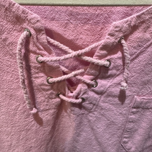 Coofandy Pink Lace-Up Short Sleeve Top Size XXL Cotton Beach Vacation Resortwear - Picture 10 of 15